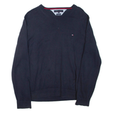 TOMMY HILFIGER Mens Jumper Blue 1/4 Zip Tight Knit XL