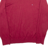 TOMMY HILFIGER Mens Jumper Red V-Neck Tight Knit L