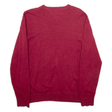 TOMMY HILFIGER Mens Jumper Red V-Neck Tight Knit L
