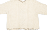 Womens Cardigan Cream V-Neck 90s Chunky Knit Wool M