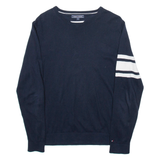 TOMMY HILFIGER Mens Jumper Blue Tight Knit 3/4 Sleeve Wool M