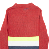 TOMMY HILFIGER Mens Patterned Jumper Red Striped Tight Knit Wool S