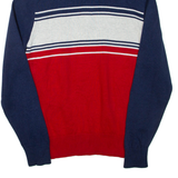 TOMMY HILFIGER Mens Patterned Jumper Blue Colourblock 1/4 Zip Tight Knit S