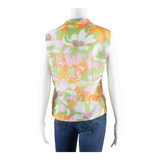 PIERBE Womens Vests Shirt Green V-Neck Sleeveless Floral S
