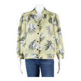 Womens Shirt Blouse Yellow V-Neck 3/4 Sleeve Floral M
