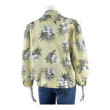 Womens Shirt Blouse Yellow V-Neck 3/4 Sleeve Floral M
