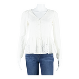 NAF NAF Womens Smock Blouse White V-Neck Long Sleeve Fair Isle S