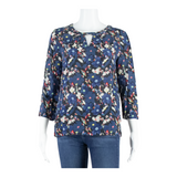 COMPTOIR DES COTONNIERS Womens Blouse Blue Long Sleeve Silk Crazy Pattern S