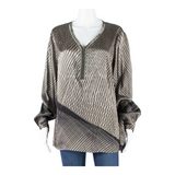 Womens Printed Blouse Brown V-Neck Long Sleeve Geometric M