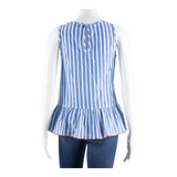 TOMMY HILFIGER Womens Smock Vest Blue Sleeveless Striped S