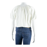 Womens Cropped Blouse White Puff Sleeve S
