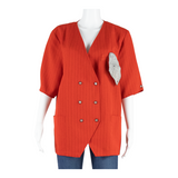 DIVINA Womens Blouse Red V-Neck Striped XL