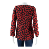 HALLHUBER Hearts Womens Printed Blouse Red Long Sleeve Silk Spotted UK 8