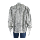 Womens Printed Blouse Black Collared Long Sleeve Chevron L