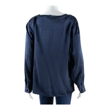 MANOR Womens Blouse Blue Long Sleeve Silk S