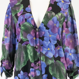 Womens Blouse Black V-Neck 3/4 Sleeve Floral M
