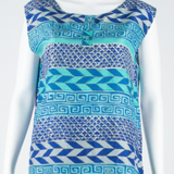 Womens Vests Blouse Blue Sleeveless Faux Silk Geometric 2XL
