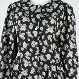 Womens Smock Blouse Black Long Sleeve Floral S
