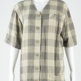 Womens Shirt Brown V-Neck Viscose Check UK 10