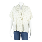 Womens Wrap Blouse Beige V-Neck Patchwork L