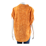 Womens Printed Blouse Orange V-Neck Spotted L