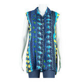 YESSICA Womens Printed Blouse Blue Sleeveless Fair Isle M