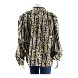 Womens Printed Blouse Brown Puff Sleeve Striped XL