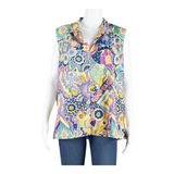 Womens Printed Top Purple V-Neck Sleeveless Crazy Pattern XL