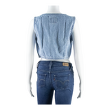 SOLONG Womens Cropped Waistcoat Blue S