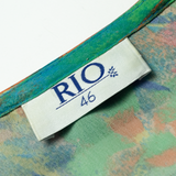 RIO Womens Printed Blouse Green 3/4 Sleeve Crazy Pattern L