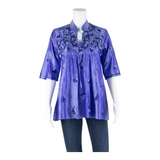 JOSHI Womens Printed Top Purple V-Neck 3/4 Sleeve Floral S