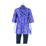 JOSHI Womens Printed Top Purple V-Neck 3/4 Sleeve Floral S