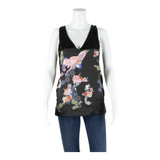 RIVER ISLAND Womens Printed Vest Black V-Neck Sleeveless Floral UK 12