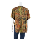 Womens Printed Blouse Brown Crazy Pattern L