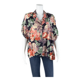 Womens Printed Blouse Purple V-Neck Floral XL