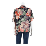 Womens Printed Blouse Purple V-Neck Floral XL