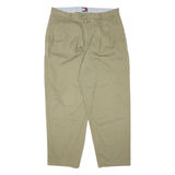 TOMMY HILFIGER Pleated Chino Mens Trousers Green Relaxed Tapered W38 L32