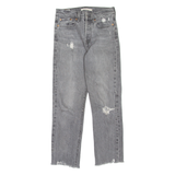 LEVI'S Wedgie BIG E Distressed Womens Jeans Grey Straight Stone Wash W24 L26