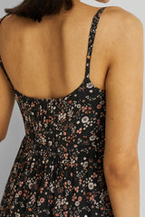 Strappy Tiered Maxi Dress in Black Florals