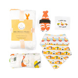 the wee bean organic and sustainable baby gift set with blankets bibs swaddle and rattle doll in taste of japan sushi tempura