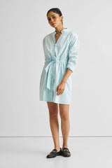 Short Tie Waist Dress in Summer Blue