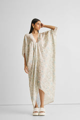 Silky Kaftan Dress in Blue Florals