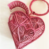 Heart Basket Bag Turquoise - Straw Bag - Iraca Palm Handbag, Top Handle Purse