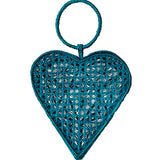 Heart Basket Bag Turquoise - Straw Bag - Iraca Palm Handbag, Top Handle Purse