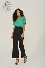 Emerald Green Split-Neck Short Sleeve Top