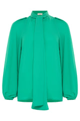 Emerald Green Long Sleeve Mandarin w/ Removable Bow