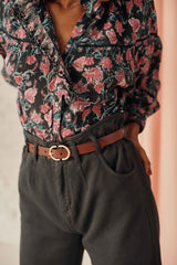 Organic cotton women blouse - Charcoal Wildflowers