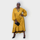 Plus Size Gold Leopard Print Jacquard Midi Dress - Aphrodite - Up to UK 24/US 20