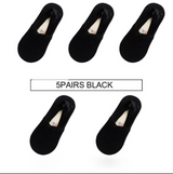 Anyfootwear 5 Pairs Women's Lace Flower Invisible Ankle Socks Size 5-9 Black Breathable Anti-Slip Non-Skid Low Cut Fashion Socks