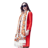 Anyyou 100% Merino Wool White-Brown Silk Satin Large Winter Scarf Pashmina Shawl Bandana Perfect For Women Ladies Fashion Style